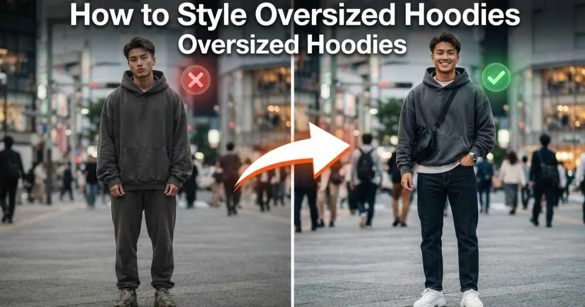 How to Style Oversized Hoodies with a right vs wrong outfit comparison